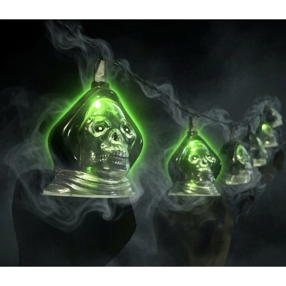 Vintage Hooded Skeleton Blinking Halloween String Lights In Box Tony
